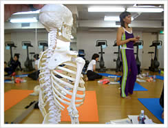 ベンチで中尾先生を見守り待機する助手のスケルトン君。